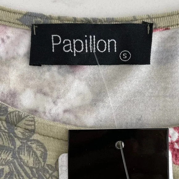 Papillon SS Rayon Spandex Floral Dress w Tiered Design Sage Green Grey Sz S NWT - Picture 10 of 13